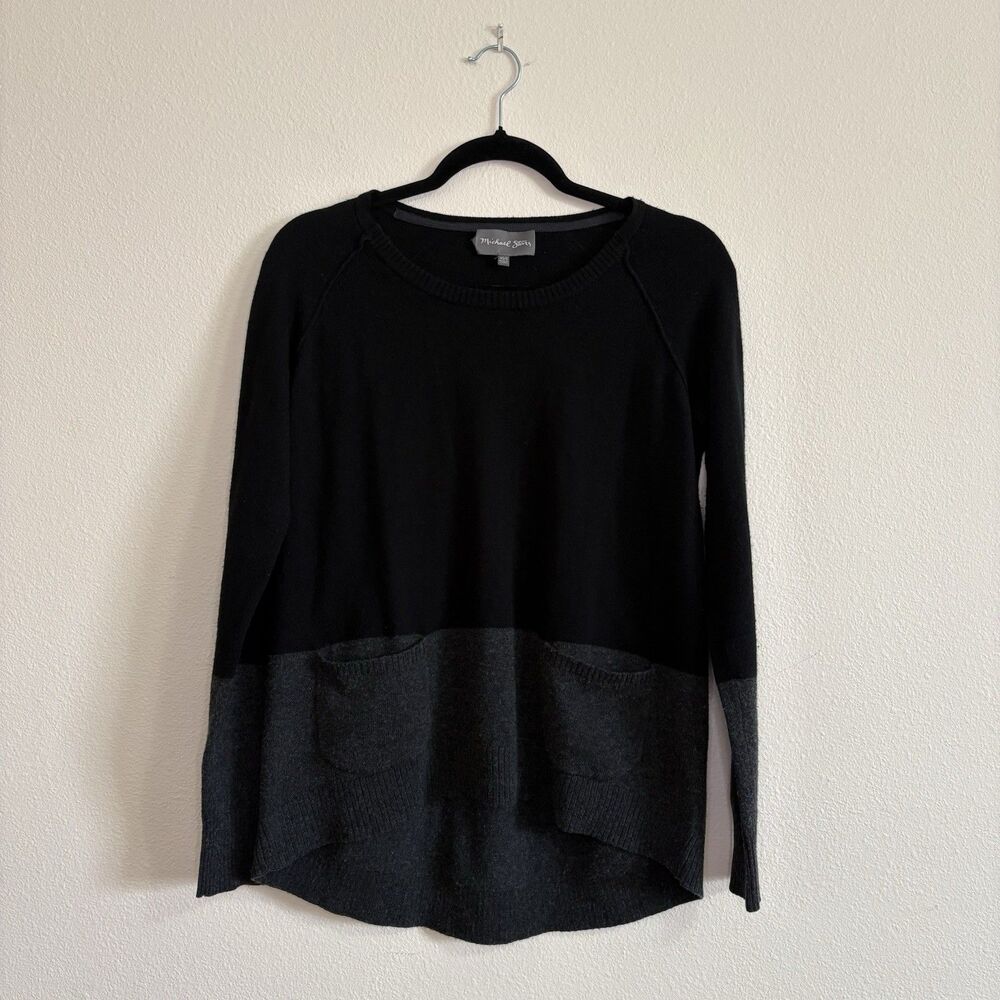 Michael Stars XS/S Sweater Black/Gray Long Sleeve Ribbed Wool Cashmere Blend